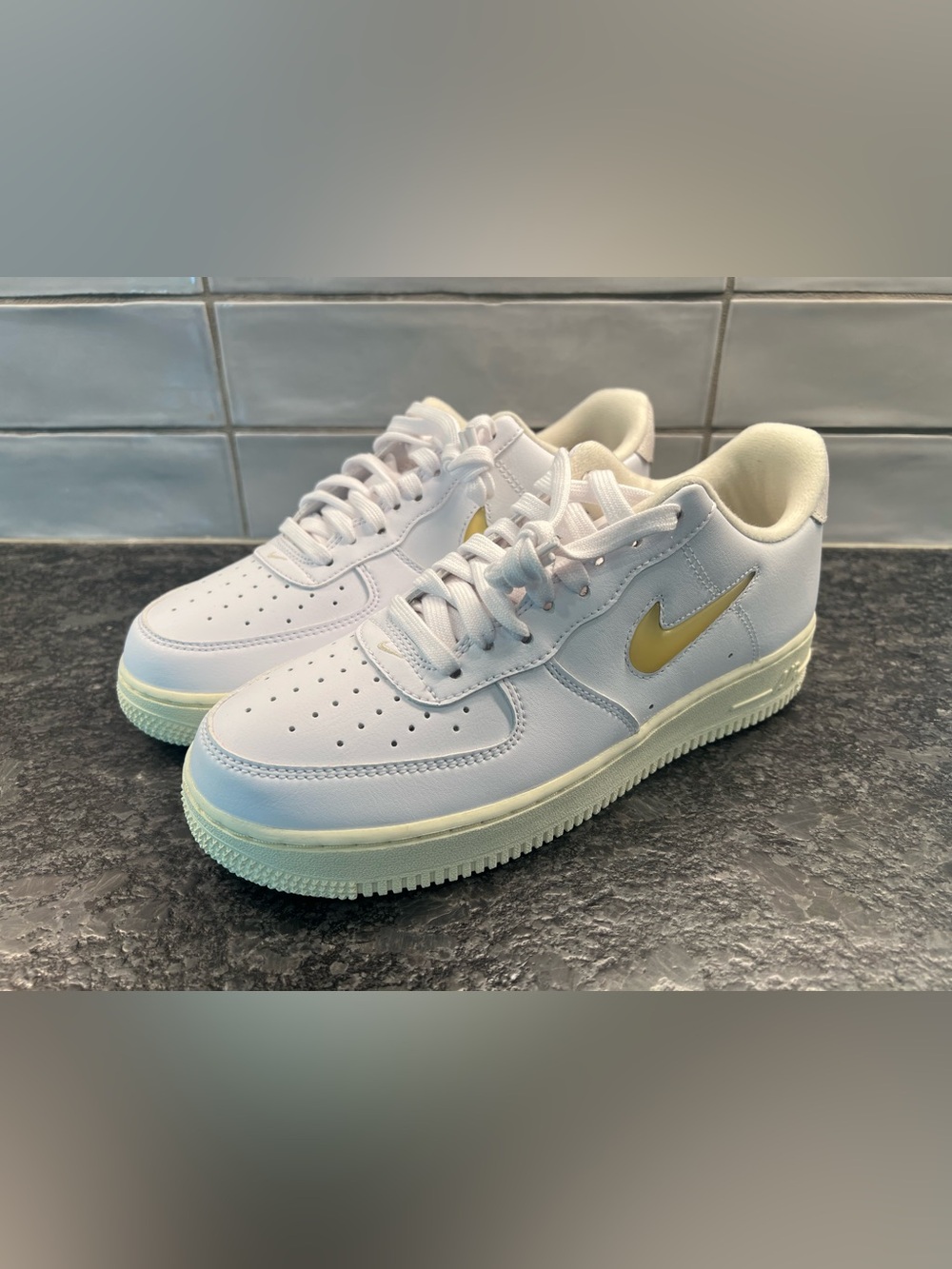 Nike White Air Force 1s Yellow transparent 3d Swoosh